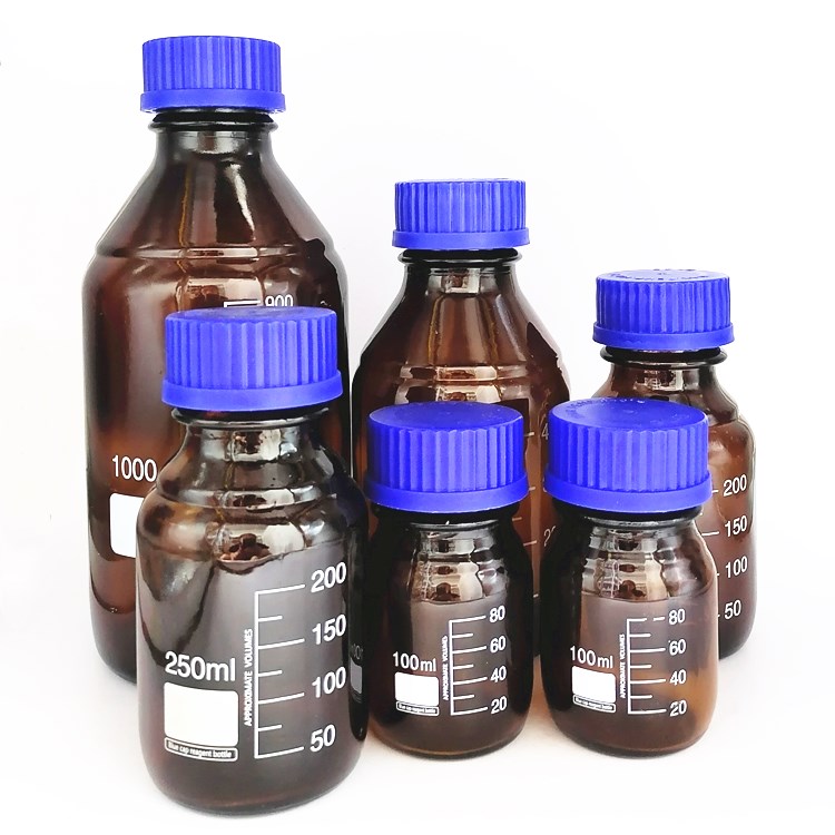 Amber empty 50ml 100ml 250ml 500ml 1000ml Laboratory glass Reagent apothecary Bottles With Scale