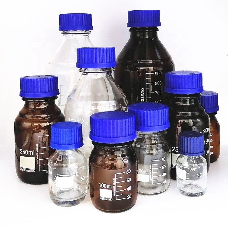 Amber empty 50ml 100ml 250ml 500ml 1000ml Laboratory glass Reagent apothecary Bottles With Scale