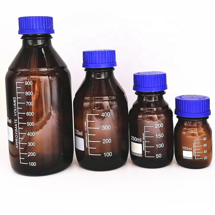 Amber empty 50ml 100ml 250ml 500ml 1000ml Laboratory glass Reagent apothecary Bottles With Scale