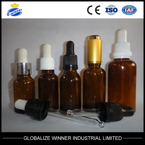 Amber essential oil glass bottle drop dispensing bottles with plastic dropper cap for liquid