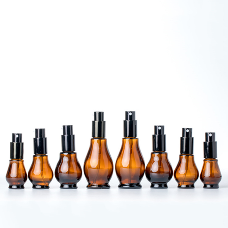 Amber glass bottle with sprayer spray cosmetic lotion pump