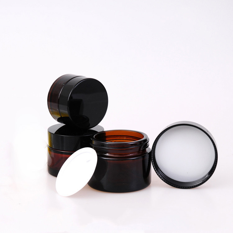 Amber glass cream jar bottle with screw black lid and inner pad cosmetic storage container for skincare cream eye cream serum