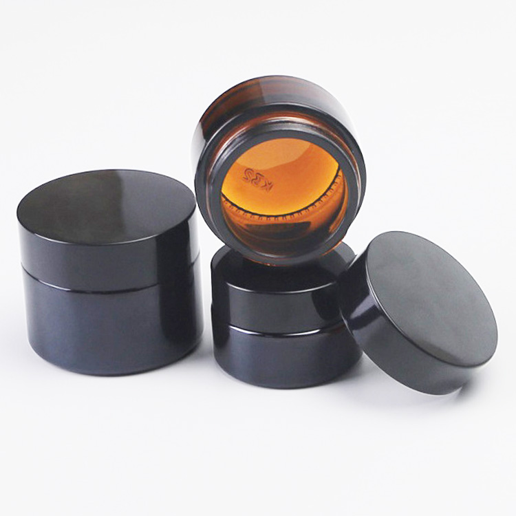 Amber glass cream jar bottle with screw black lid and inner pad cosmetic storage container for skincare cream eye cream serum