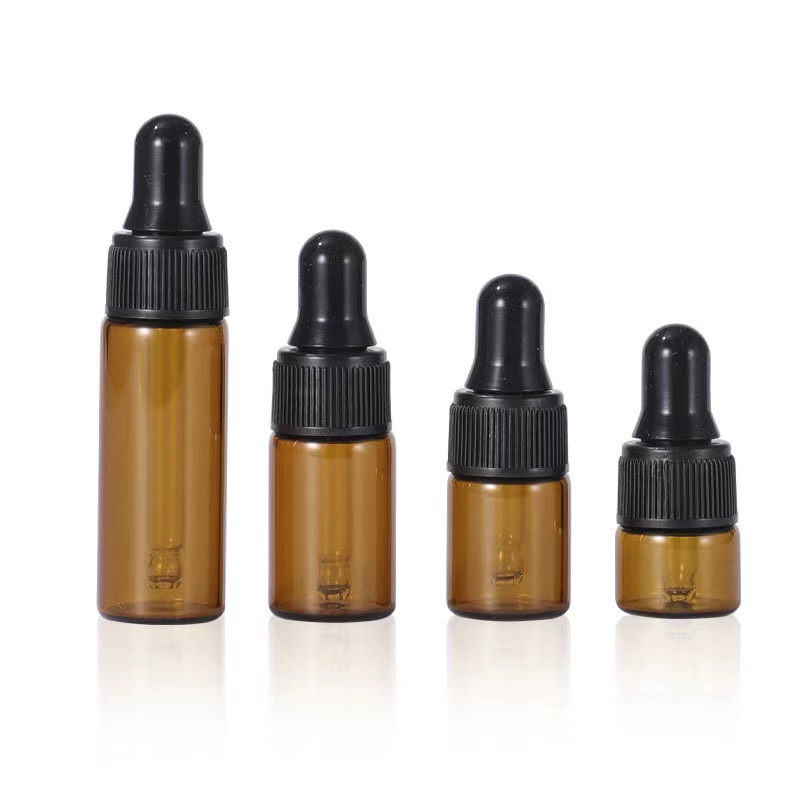 Amber glass dropper bottle 1ml 2ml 3ml 5ml mini refillable perfume bottle for essential oil