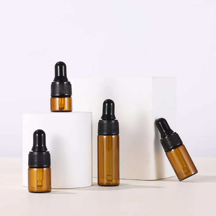 Amber glass dropper bottle 1ml 2ml 3ml 5ml mini refillable perfume bottle for essential oil