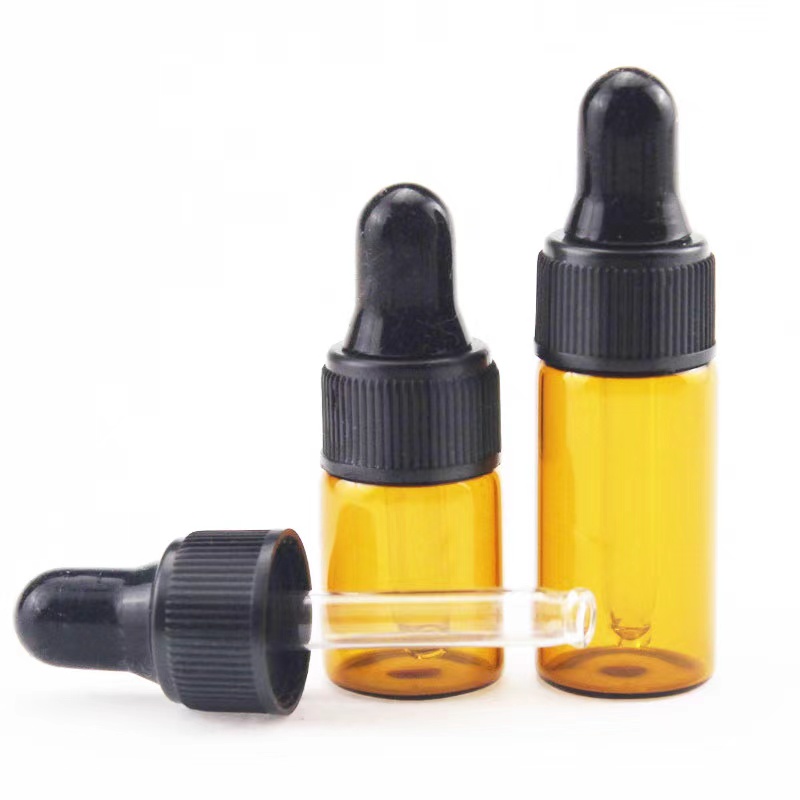 Amber glass dropper bottle 1ml 2ml 3ml 5ml mini refillable perfume bottle for essential oil