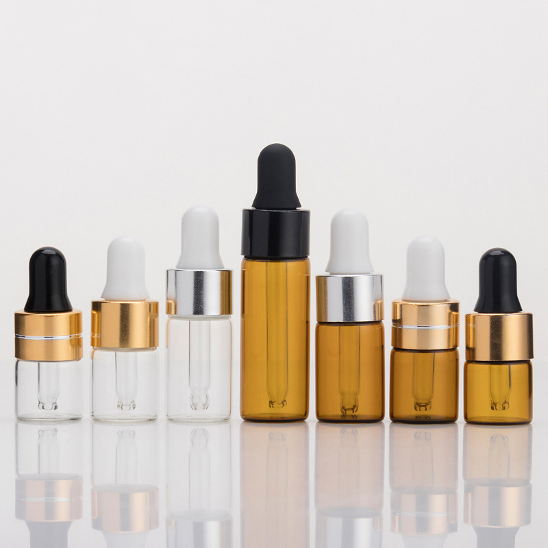 Amber glass dropper bottle 1ml 2ml 3ml 5ml mini refillable perfume bottle for essential oil