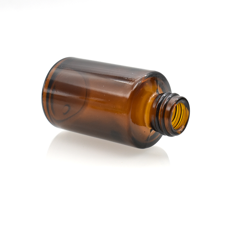 Amber glass dropper bottle 30ml flat shoulder glass bottle with gold silver cap for cosmetic essential oil