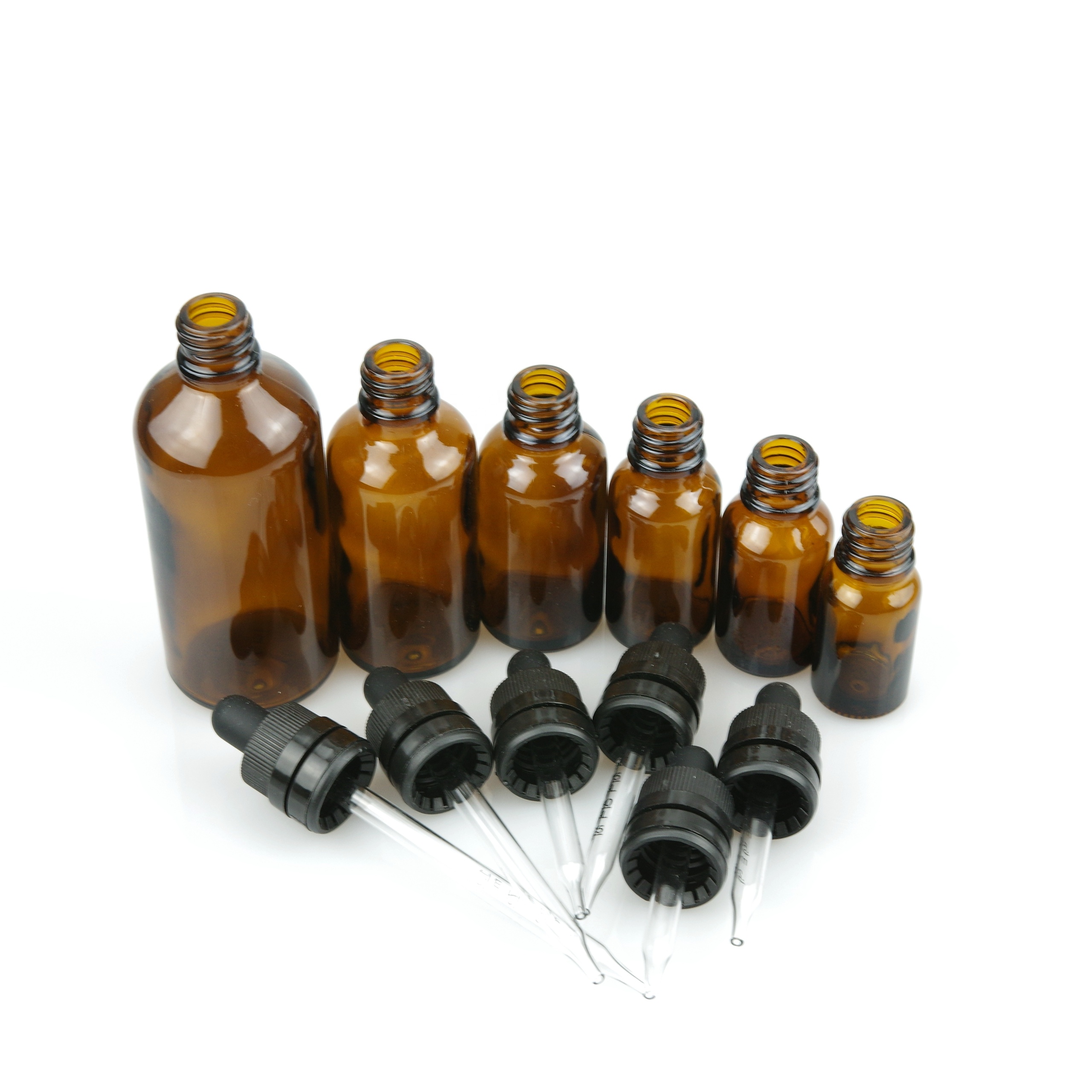 Amber glass dropper bottle with child resistant tamper evident dropper for essential oil