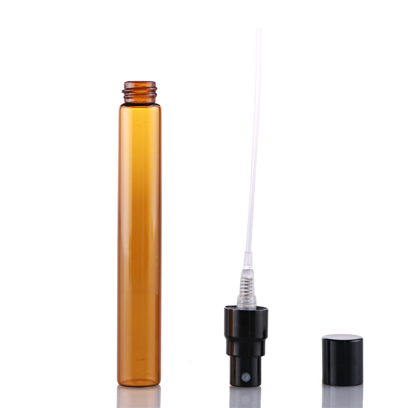 Amber glass tube refillable perfume pump spray bottle 10ml with aluminum cap wholesale