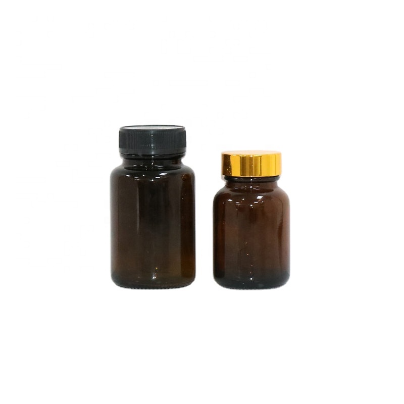 Amber glass wide mouth round shape 100ml empty black plastic HDPE medicine pill bottle with screw cap