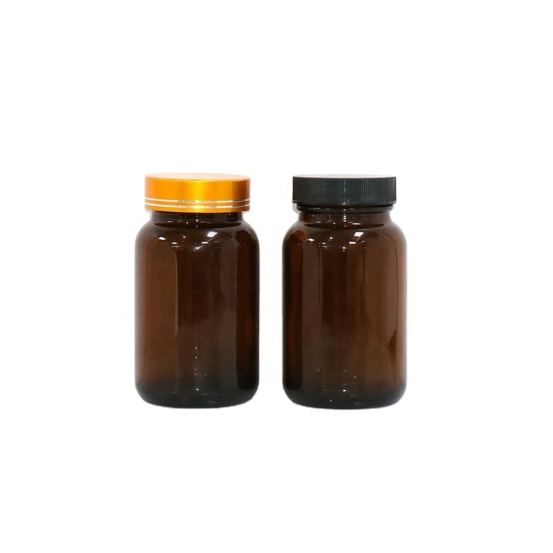 Amber glass wide mouth round shape 100ml empty black plastic HDPE medicine pill bottle with screw cap