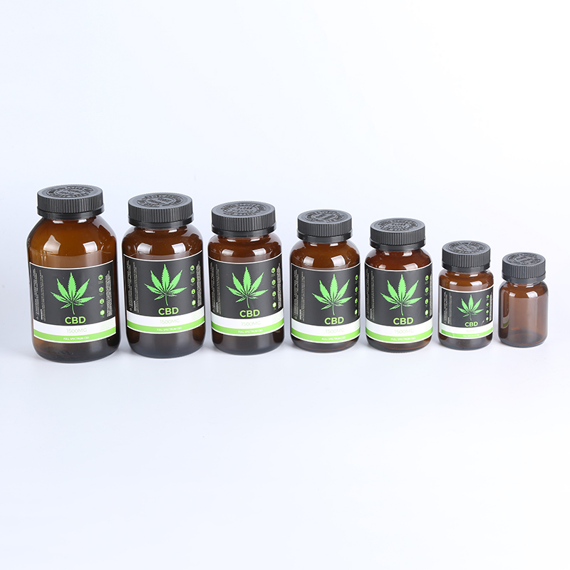 Amber medicine jar with child resistance Lid glass jar