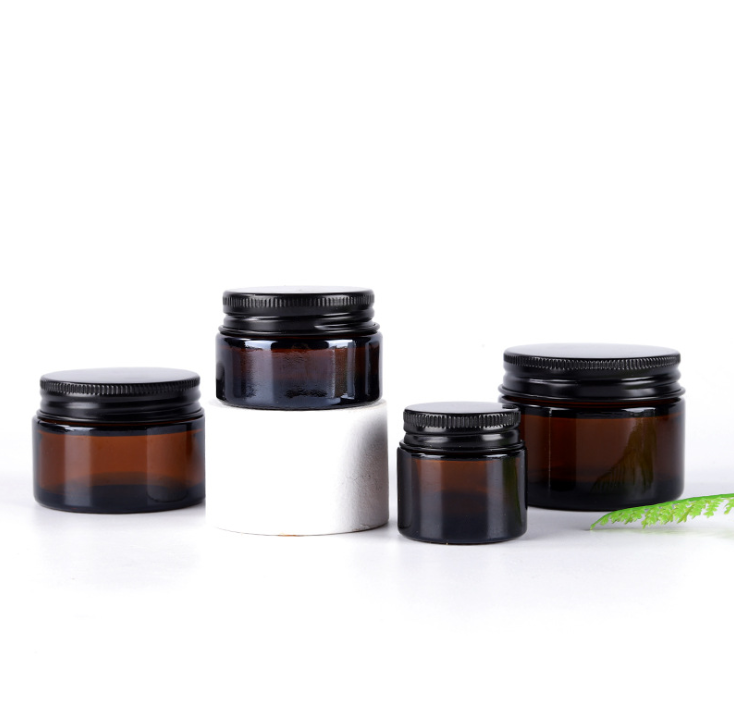Amber mini containers cosmetic jars with aluminium lids luxury face cream cosmetic glass packaging