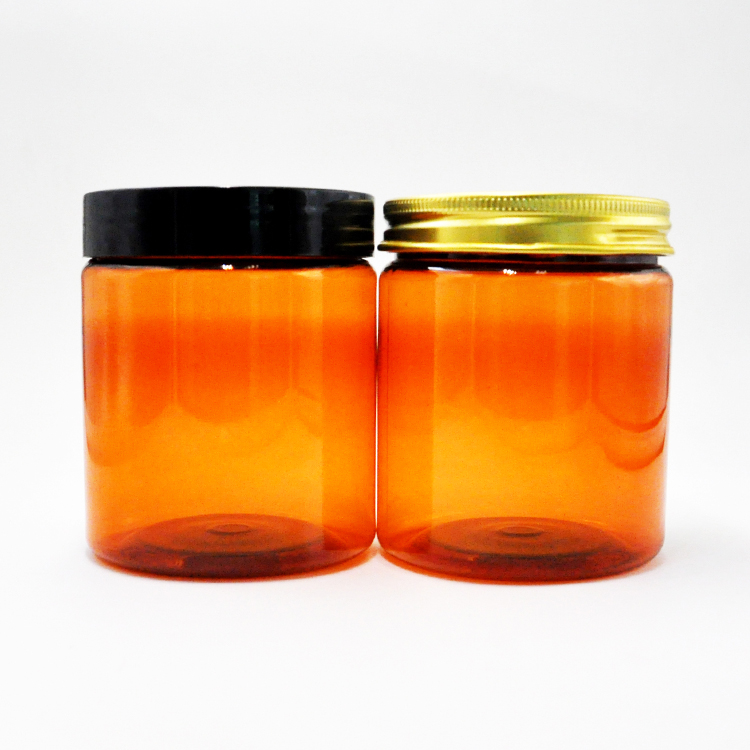 Amber pet plastic jars with gold lid for skin care cream