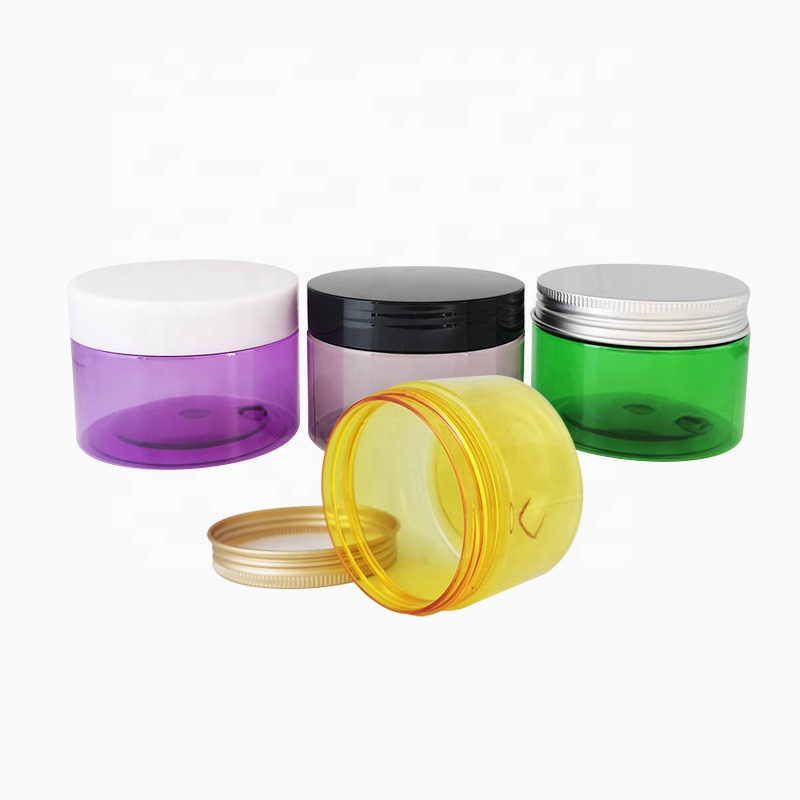 Amber purple black translucent color empty 100ml 120ml 150ml 200ml 250ml 300ml PET cosmetic plastic cream jar with white cap