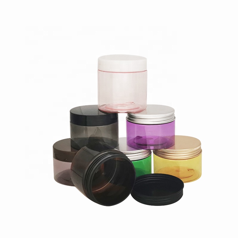 Amber purple black translucent color empty 100ml 120ml 150ml 200ml 250ml 300ml PET cosmetic plastic cream jar with white cap
