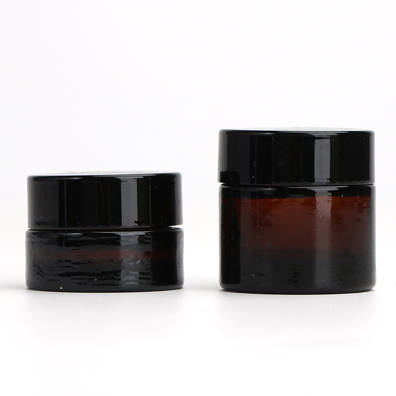 Amber round glass jar cosmetic jar with black lid amber glass cosmetics cream jar
