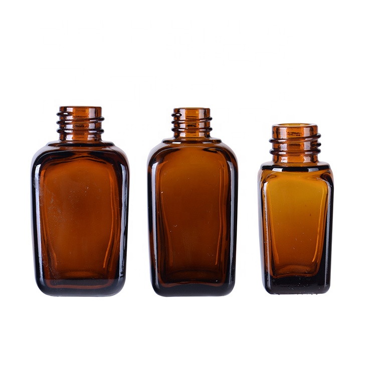 Amber square glass dropper bottle with cap for wholesale