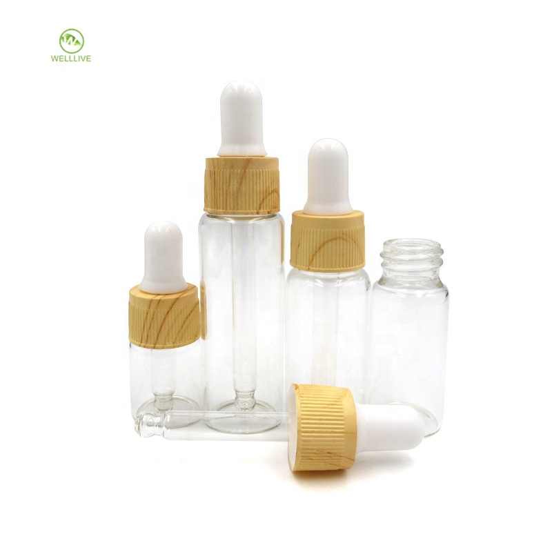 Amber transparent color 5ml 10ml 15ml 20ml tubular glass dropper bottle for serum essential oil