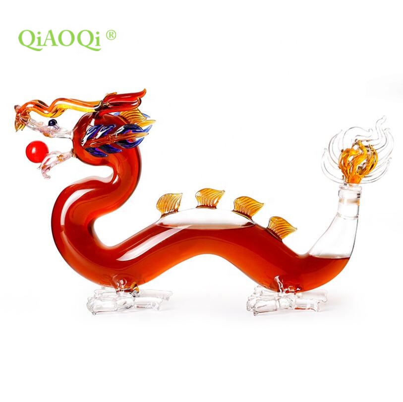 Animal Vodka Whiskey Glass Art Bottle Customize Glass Unique Dragon Shape Liquor Bottle