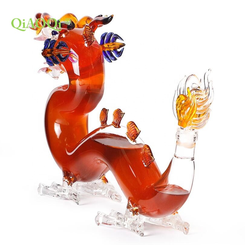 Animal Vodka Whiskey Glass Art Bottle Customize Glass Unique Dragon Shape Liquor Bottle