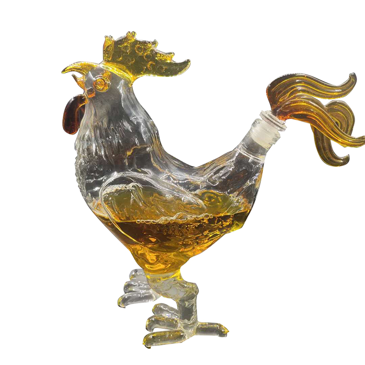 Animal shaped chicken shaped clear glass wine liquor bottles