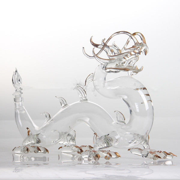 Animal shaped horse cow dragon shaped clear glass wine liquor bottles