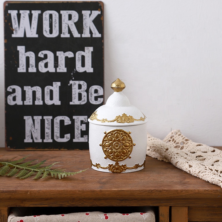 Anique Air Tight Storage Jar Kitchen Food Canister Gold Storage Jar with Ceramic Lid