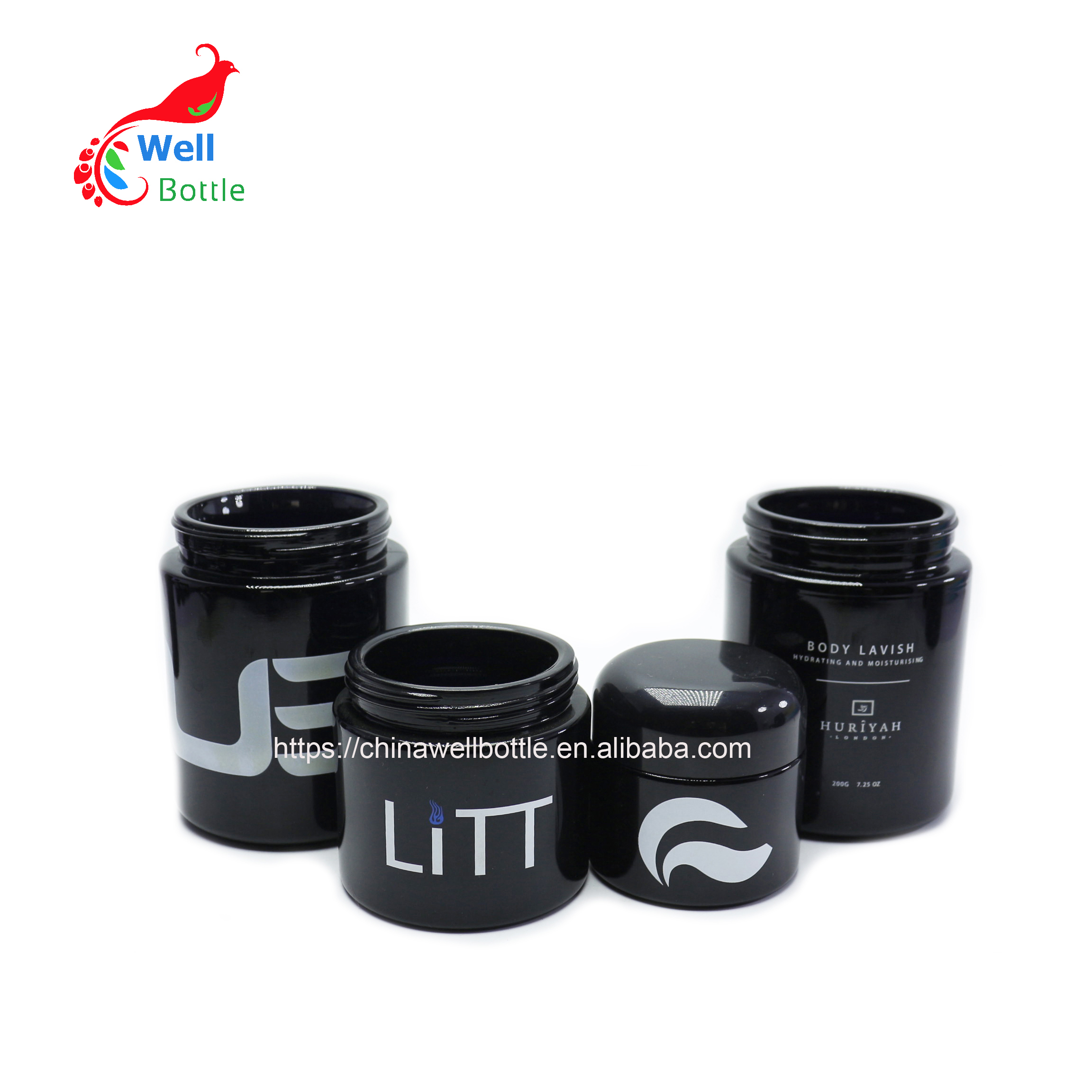 Anti-UV 50g 50ml black glass container jar Optical Violet Glass jars for cbd cosmetic DV309E