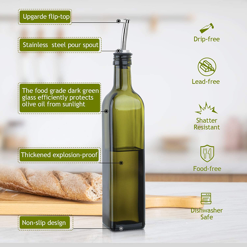 Anti-spill oil and vinegar oil bottle set with 4 nozzles and funnel and label for kitchen