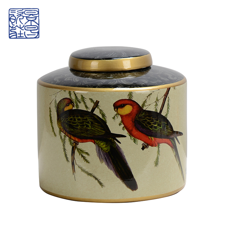 Antique ceramic hand printed container porcelain retort jar with lid