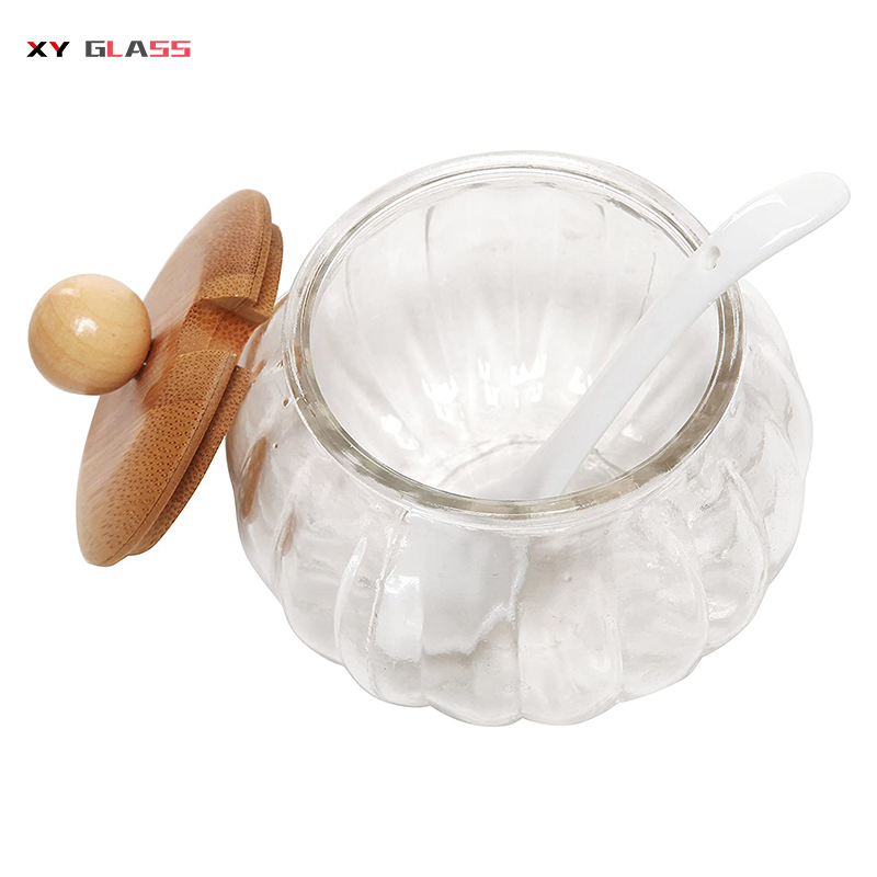 Antique design storage recycled cooking with bamboo lid tray glass seasoning jar