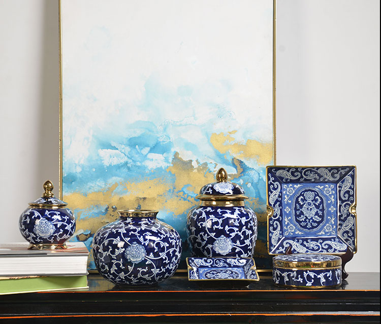 Antique luxury wholesale blue and white decorative ceramic ginger jars
