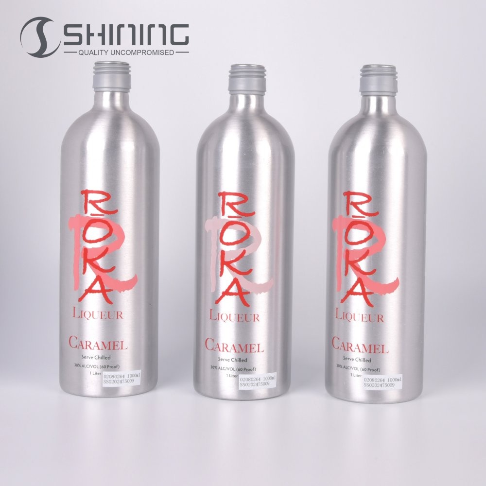 Any Color Alcohol Beverage 250ml With Plug And 500ml 1000ml Silver Wine Bottle For Vodka Screw Cap Aluminum Light Weight Bottles