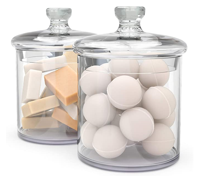 Apothecary Jars, Quality Glass Make, Bathroom Canisters, Set of 2, 34oz