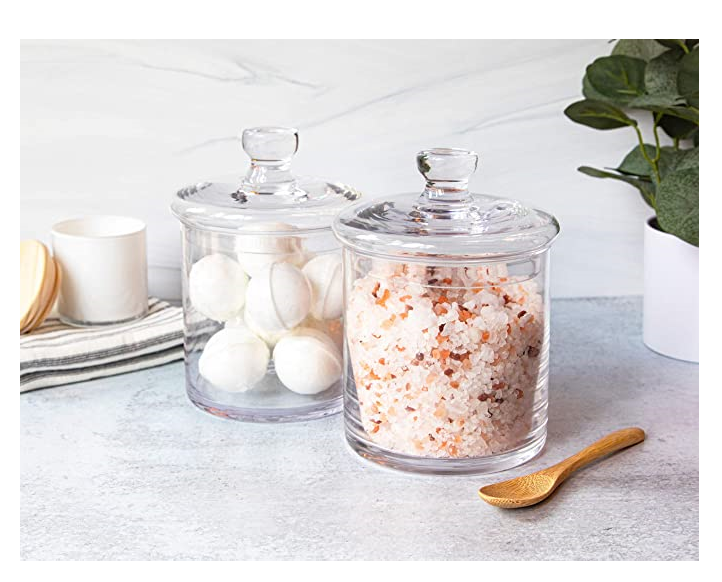 Apothecary Jars, Quality Glass Make, Bathroom Canisters, Set of 2, 34oz