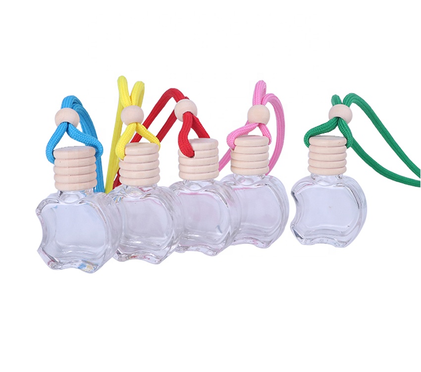Apple shaped empty glass perfume clear bottle car hanging automotive aromatherapy parfum bottles