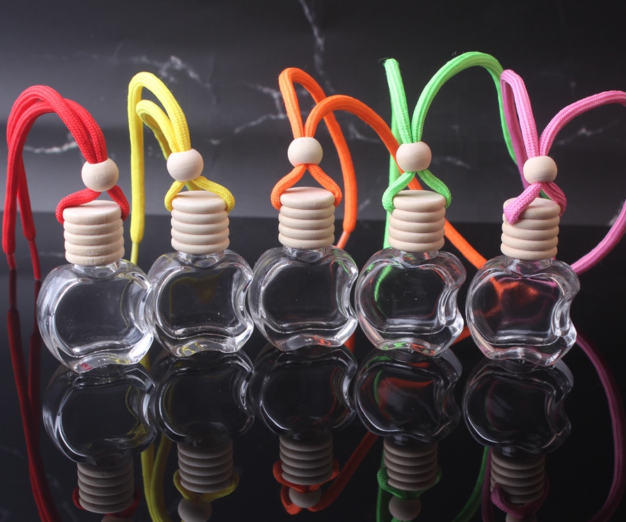 Apple shaped empty glass perfume clear bottle car hanging automotive aromatherapy parfum bottles