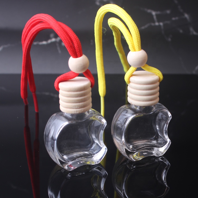 Apple shaped empty glass perfume clear bottle car hanging automotive aromatherapy parfum bottles