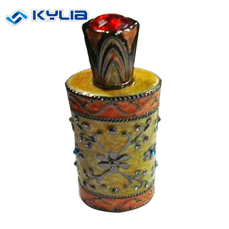 Arabian Style Dubai Metal Essential Oil Bottles Empty Alloy Attar Oil Perfume Bottles With Colorful Gemstone
