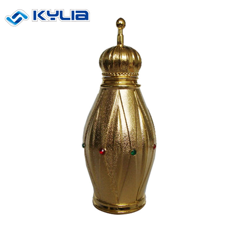Arabian Style Dubai Metal Essential Oil Bottles Empty Alloy Attar Oil Perfume Bottles With Colorful Gemstone
