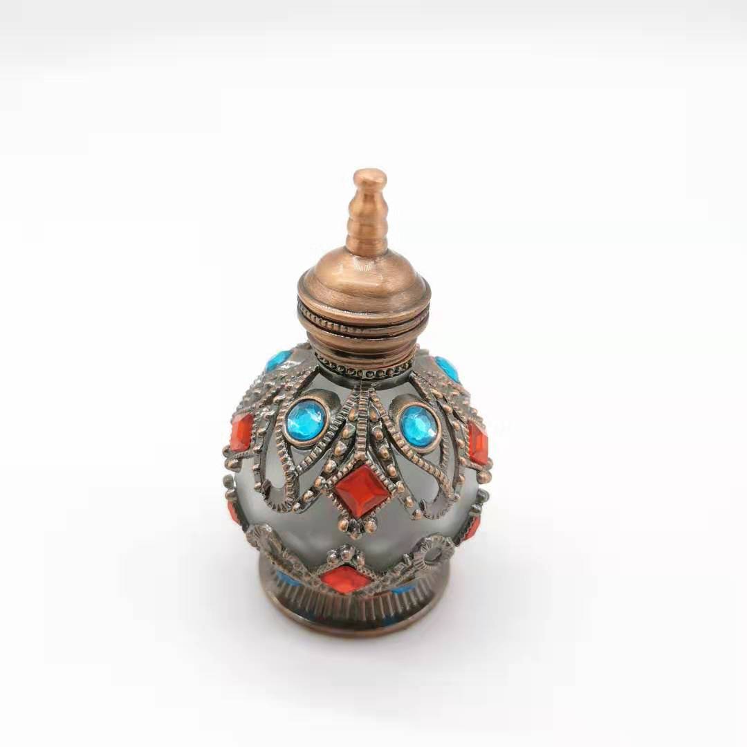 Arabic Style Metal Essential Oil 10ml Perfume Glass Bottles with Dropper Stick