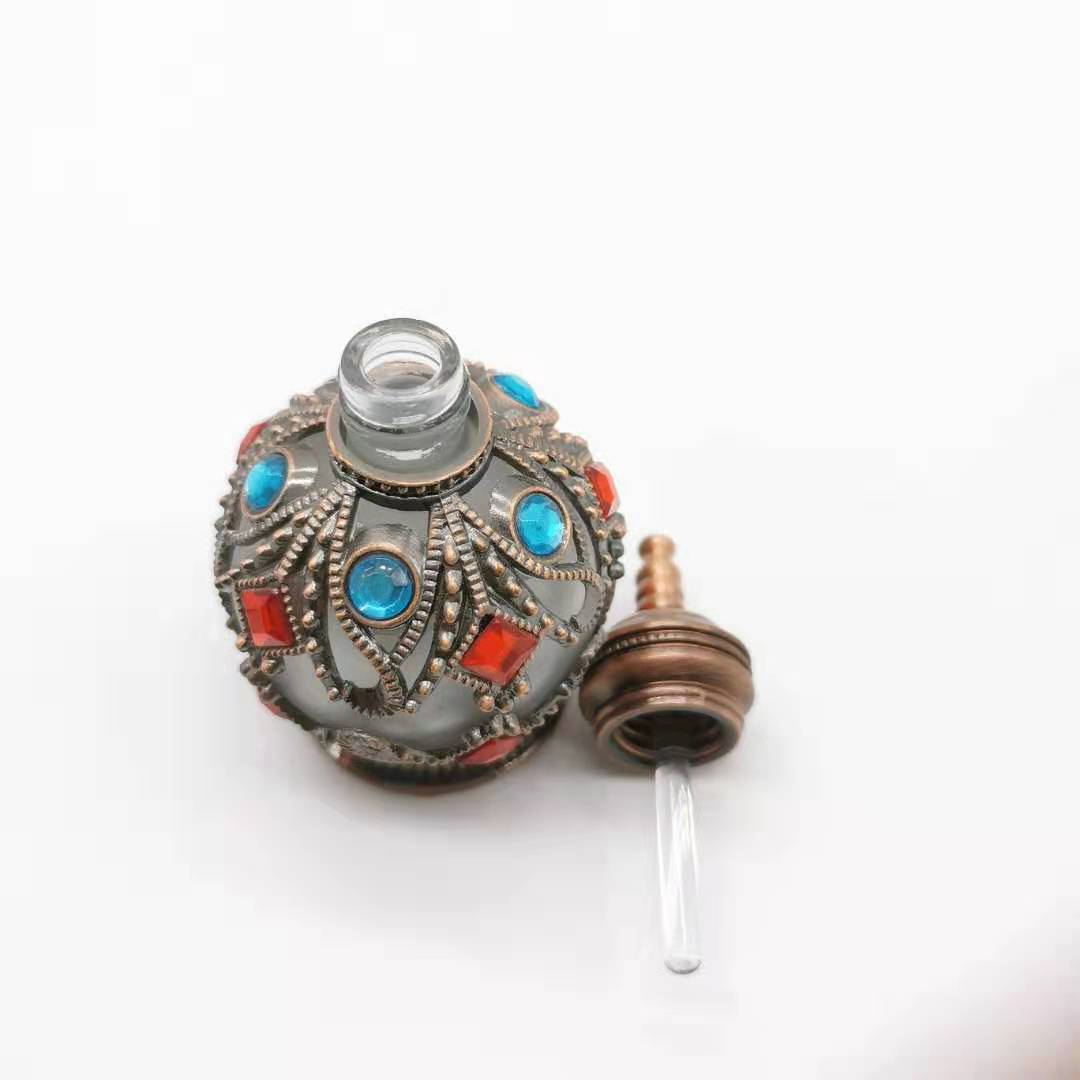 Arabic Style Metal Essential Oil 10ml Perfume Glass Bottles with Dropper Stick