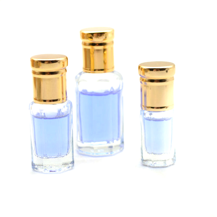 Arabic oud oil glass bottle with shiny golden logo