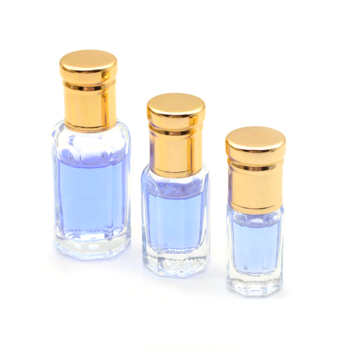 Arabic oud oil glass bottle with shiny golden logo