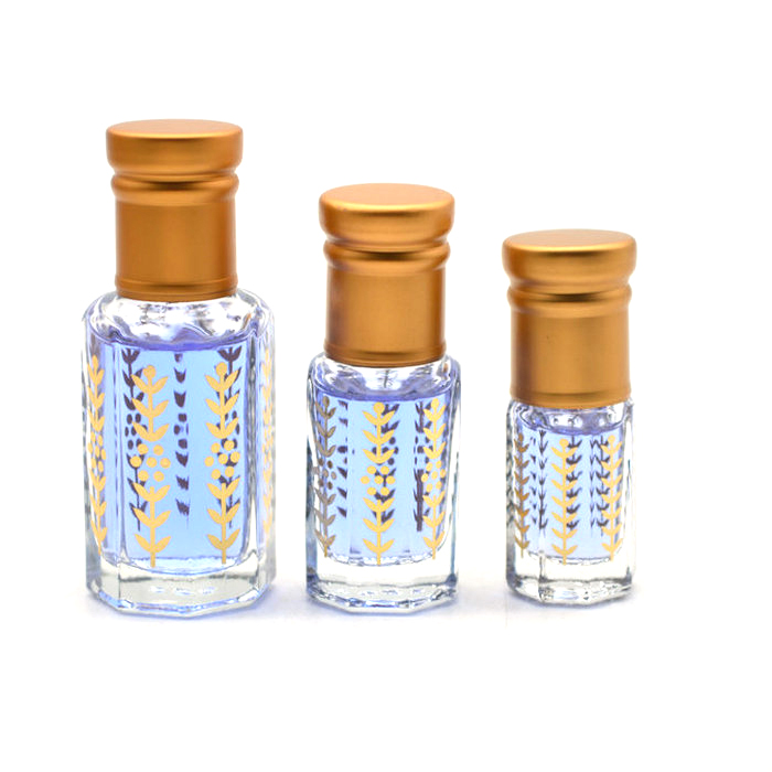 Arabic oud oil glass bottle with shiny golden logo