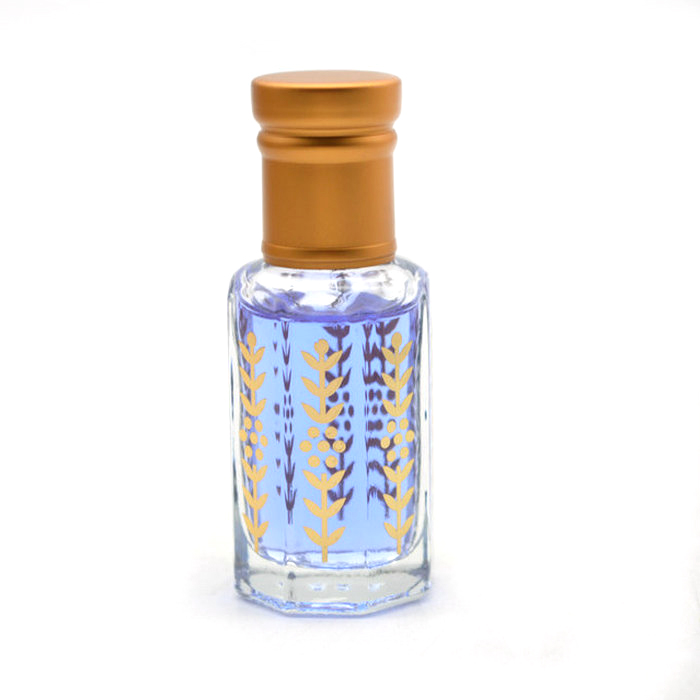 Arabic oud oil glass bottle with shiny golden logo