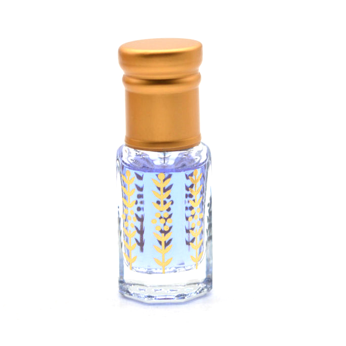 Arabic oud oil glass bottle with shiny golden logo