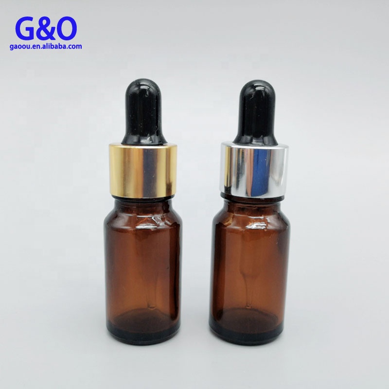 Aromatherapy oil bottle 10 ml glass dropper vial amber with gold caps